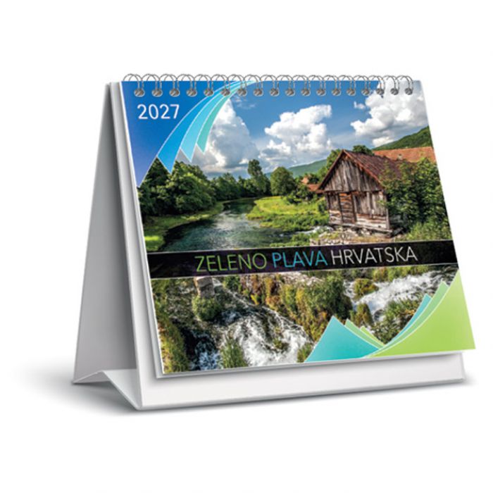 KALENDAR STOLNI MALI "ZELENO-PLAVA HRVATSKA" 13 LISTOVA, SPIRALA