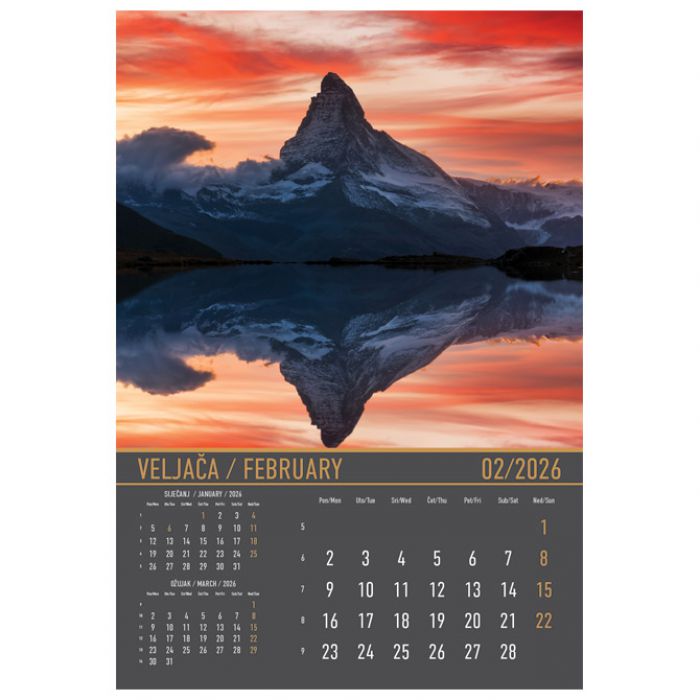 KALENDAR "ZRCALA U PRIRODI 2026" 13 LISTOVA, SPIRALA