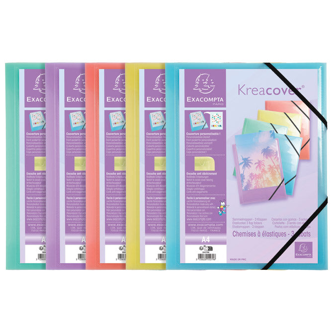 FASCIKEL MAPA Z ELASTIKO PP A4 KREACOVER EXACOMPTA 55279E PASTEL SORTIRANO