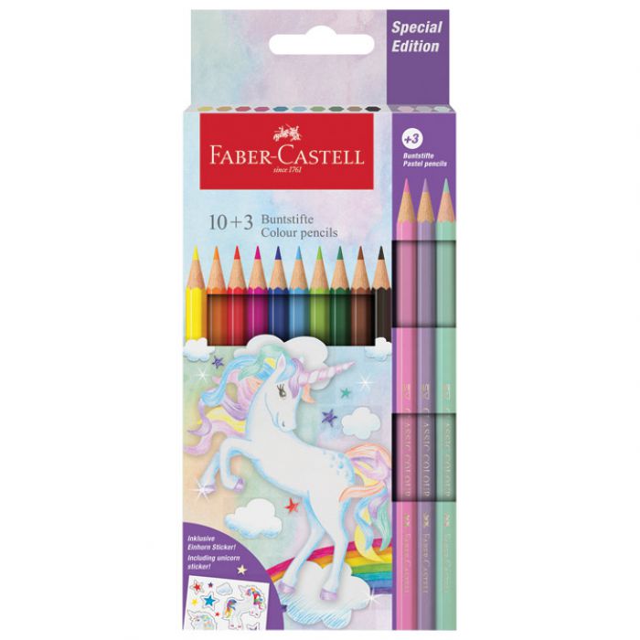 BOJE DRVENE  10BOJA  PLUS 3BOJE DRVENE PASTEL UNICORN FABER CASTELL 111219 BLISTER