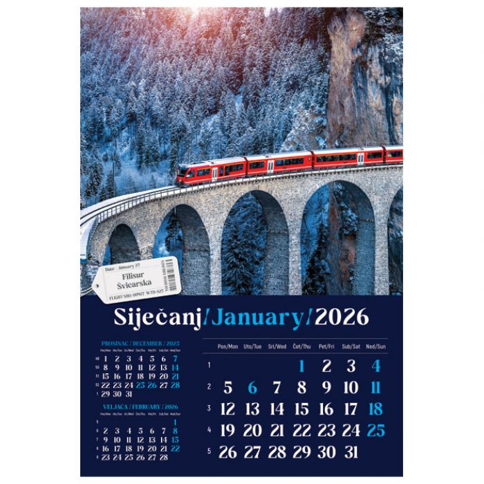 KALENDAR "PUTUJEM EUROPOM 2026" 13 LISTOVA, SPIRALA