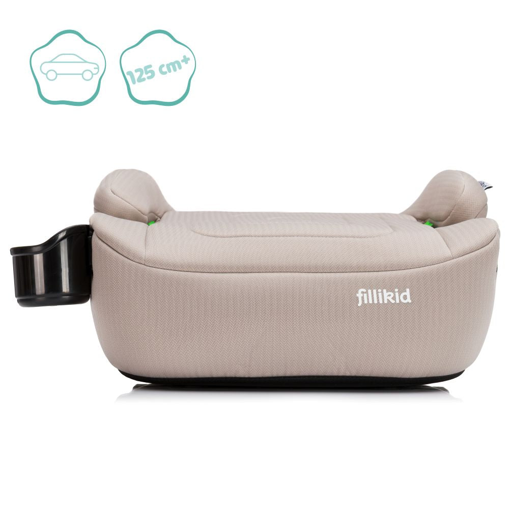 Fillikid Booster/sjedalo za auto Flip deluxe (125-150 cm) s podesivim Isofix priključkom i držačem za čašu, Nature