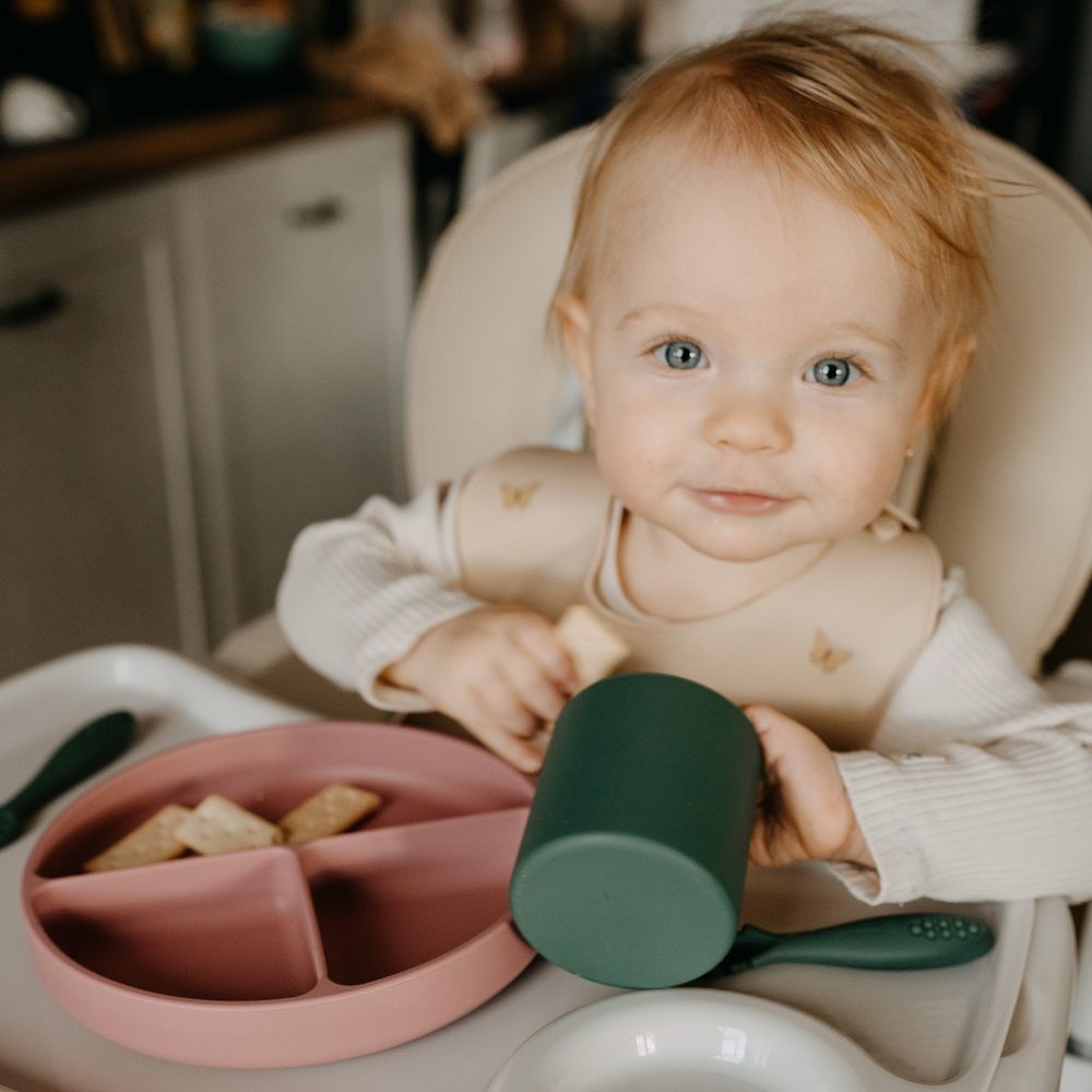 PETITE&MARS Silikonski okrugli tanjur s odjeljcima i vakuumom 6 m+ Take&Match, Velvet Latte