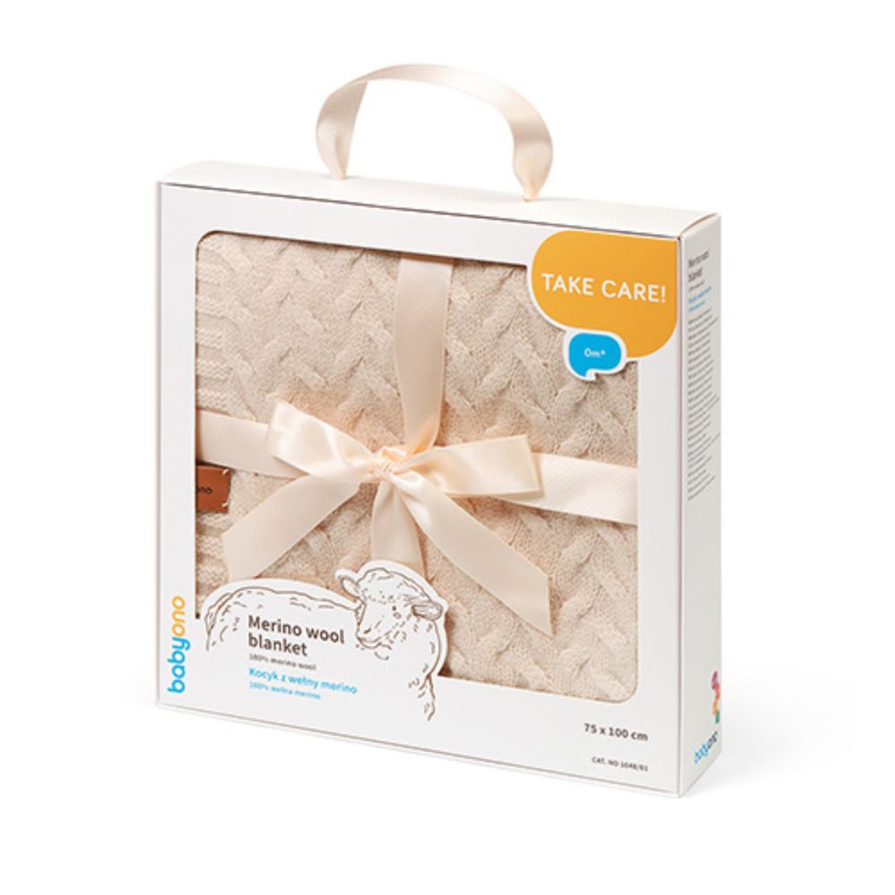 BabyOno Pletena dekica od merino vune 75x100 cm, svijetlo bež
