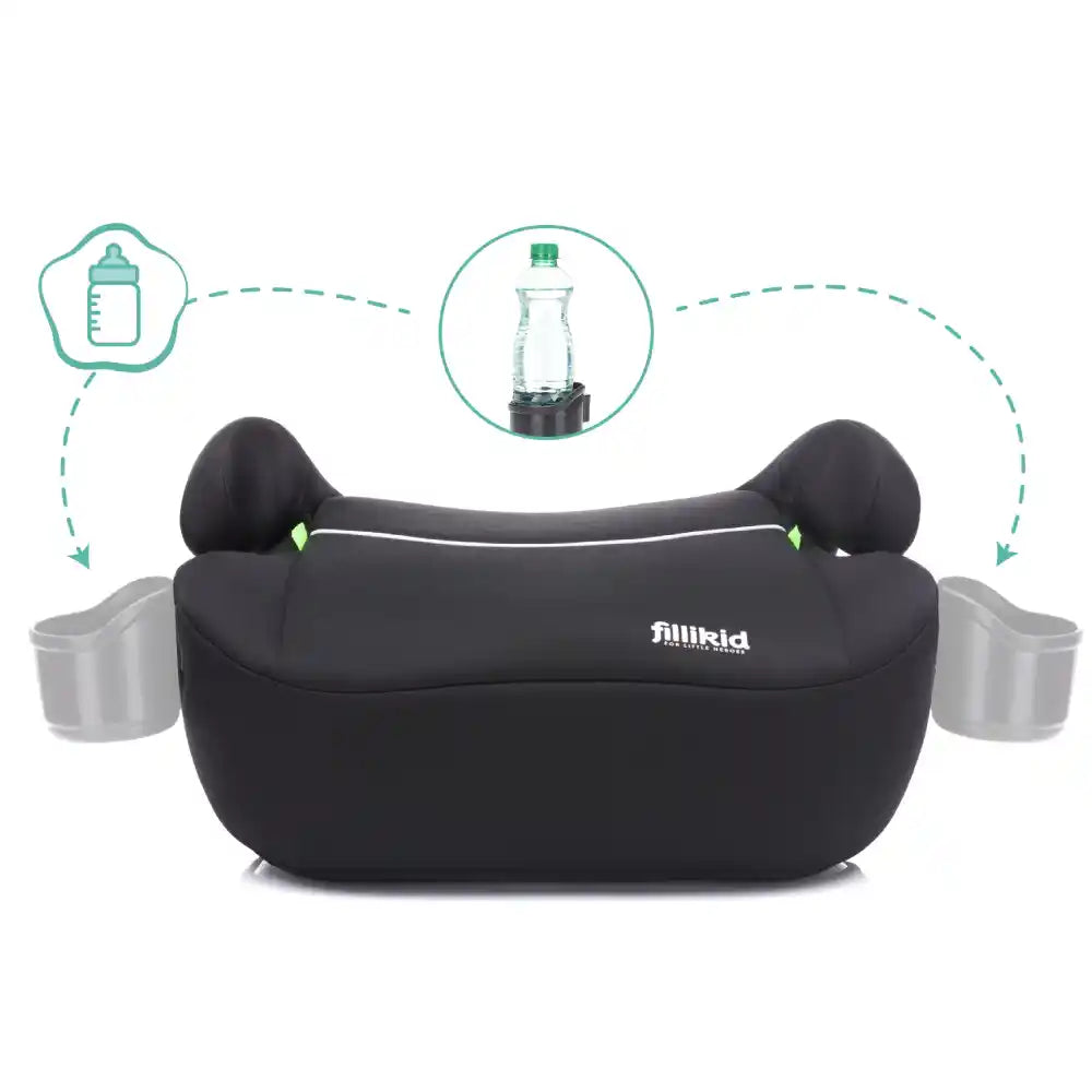 Fillikid Booster/sjedalo za auto (125-150 cm) s Isofix priključkom i držačem za čašu, crna