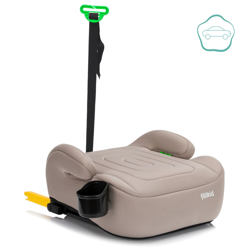 Fillikid Booster/sjedalo za auto Flip deluxe (125-150 cm) s podesivim Isofix priključkom i držačem za čašu, Nature