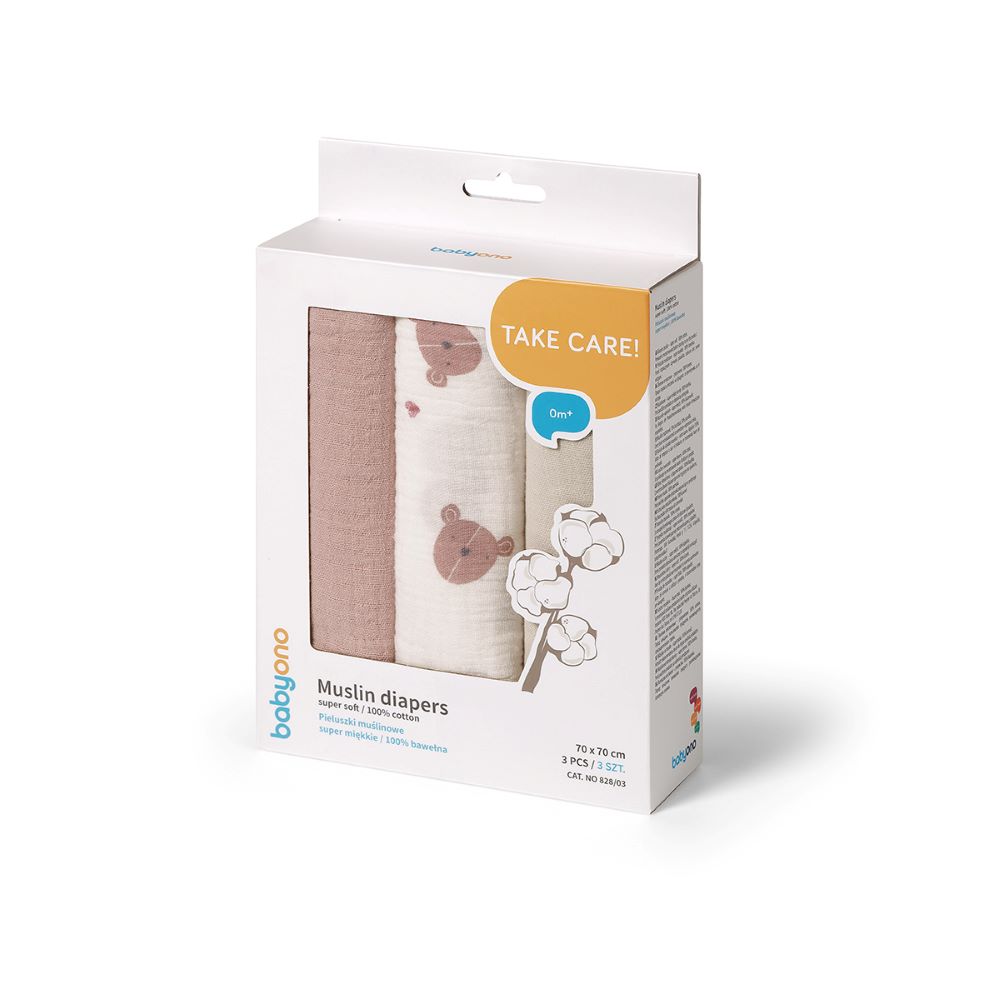 BabyOno Tetra pelene Muslin Medo, roza