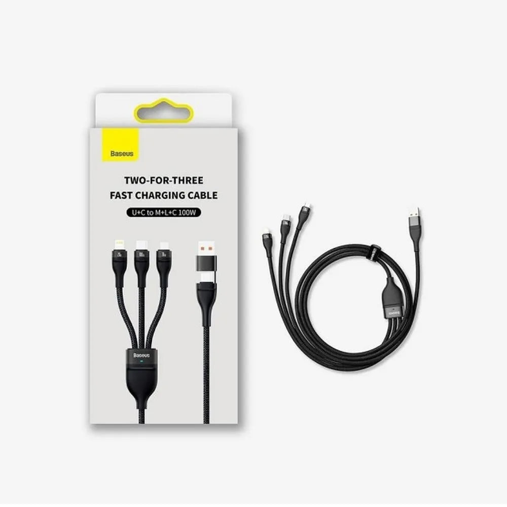 BASEUS USB kabel 3u1 Flash Series II USB A to Micro + Lightning 8-pin + Type C 100W 1.2m plavi