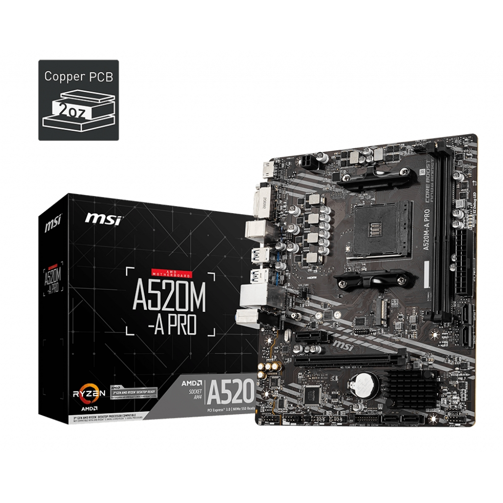 MSI A520M-A PRO matična ploča AMD A520 Priključnice AM4 Mikro ATX