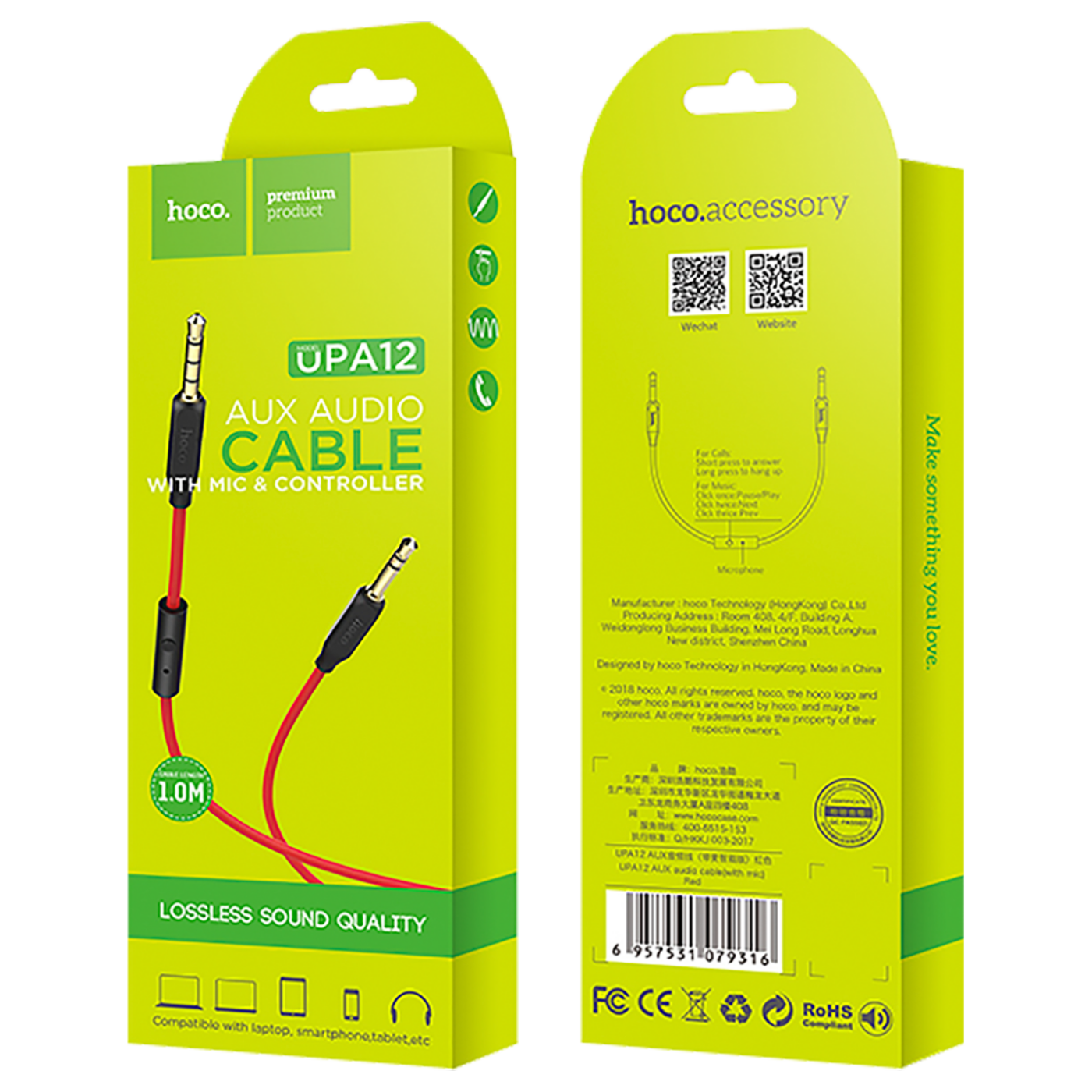 hoco. Audio kabel 3.5 mm sa mikrofonom, dužina 1.0 metar - UPA12 AUX MIC