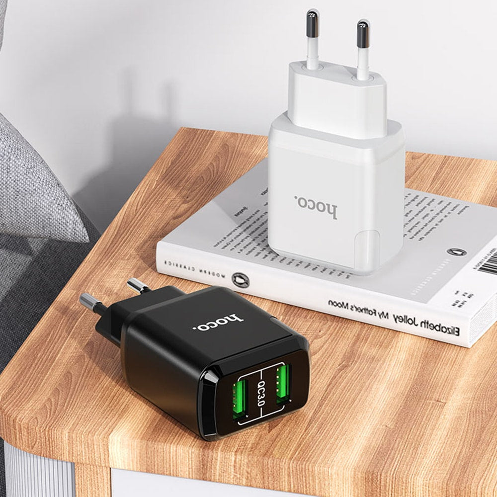 Hoco - Zidni punjač Charmer (N6) - 2xUSB-A, Q.C 3.0, 18W, 3.0A - crni