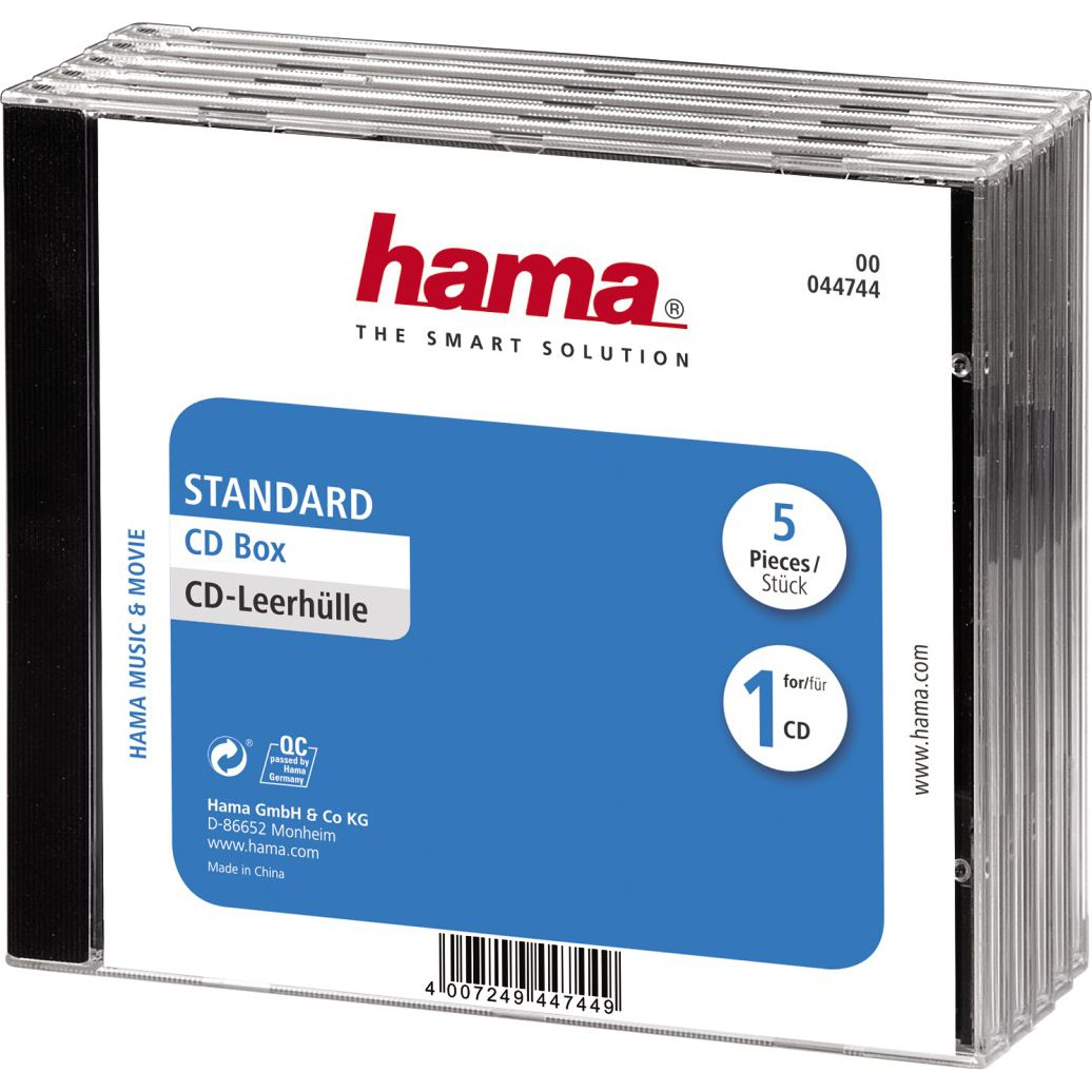 Hama CD Jewel Case Standard, Pack 5 Umetak C oblika 1 diskova Crno, Prozirno