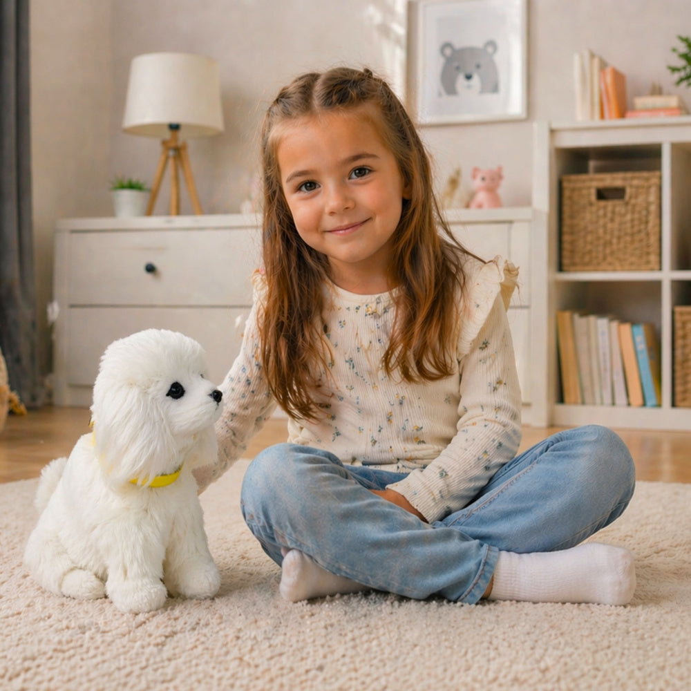 Interactive Plush Dog Soft fur Breed Poodle Stroke its head and learn its functions