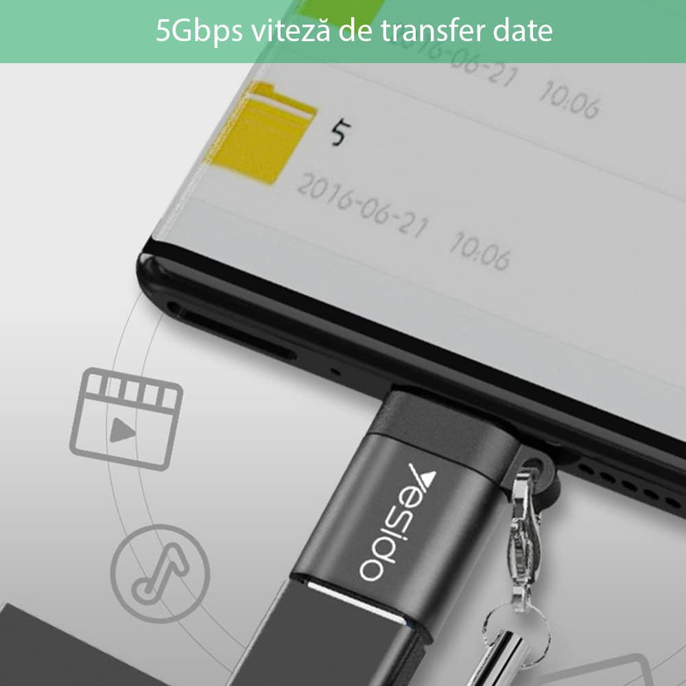 Yesido - OTG adapter (GS06) - Type-C na USB 3.0 Plug & Play 5Gbps - crni