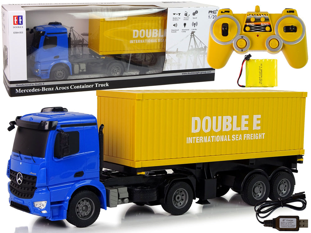Licencirani kamion s kontejnerom na daljinsko upravljanje Mercedes Arocs 1:20- plavo/žuti - 58 cm