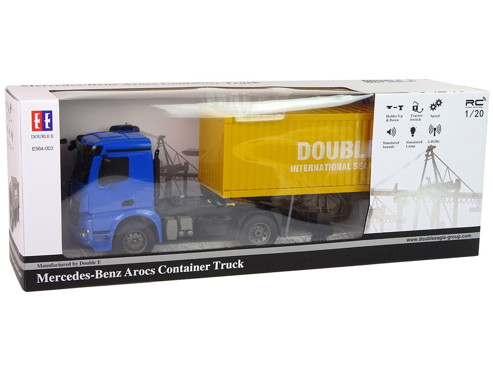 Licencirani kamion s kontejnerom na daljinsko upravljanje Mercedes Arocs 1:20- plavo/žuti - 58 cm