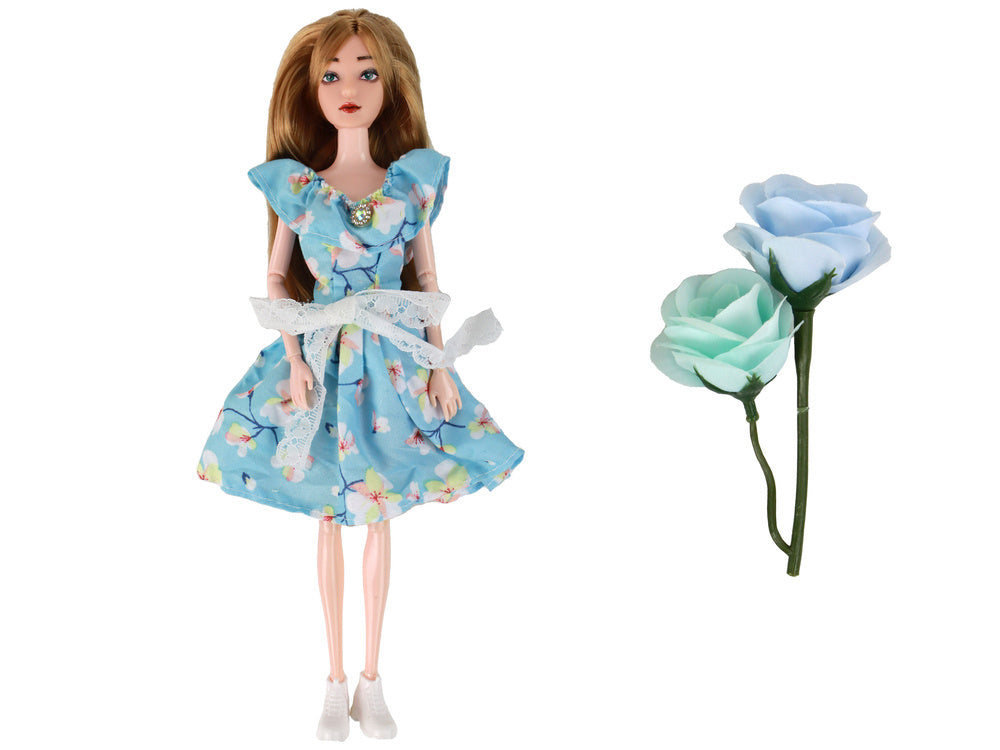 Dječja lutka Emily Spring s dugom kosom, plavom cvjetnom haljinom - 30 cm