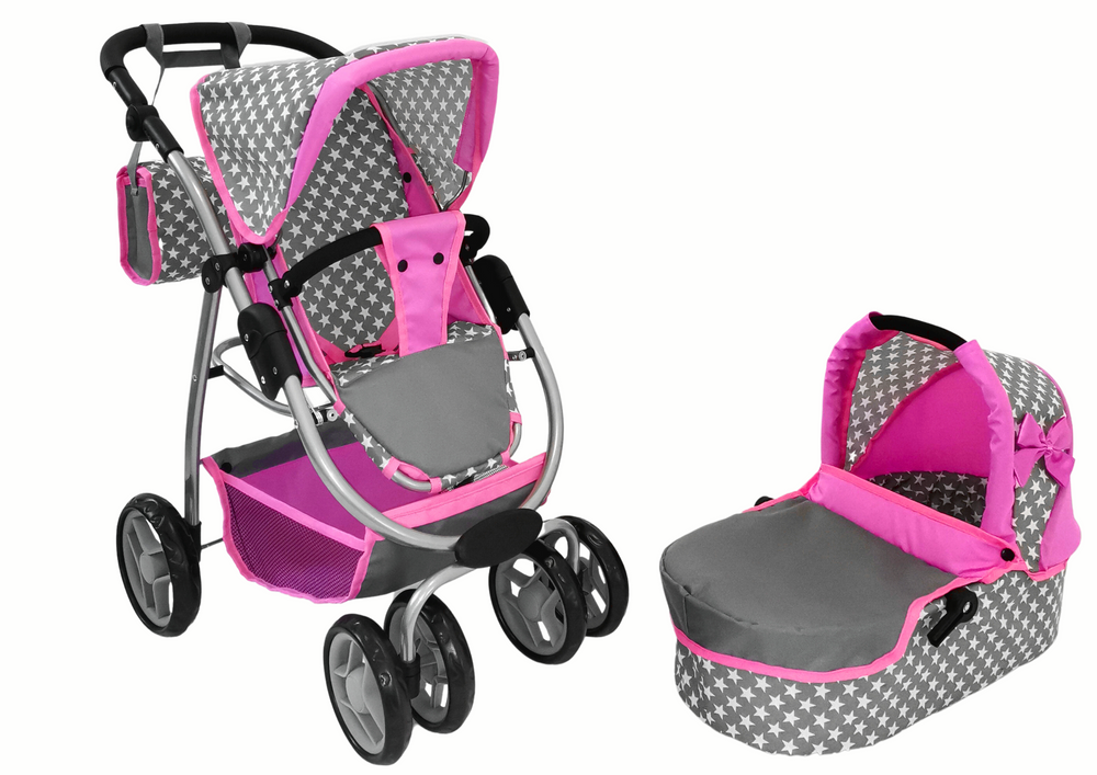 Kolica za lutke 2-in-1 Carrycot Stars - siva
