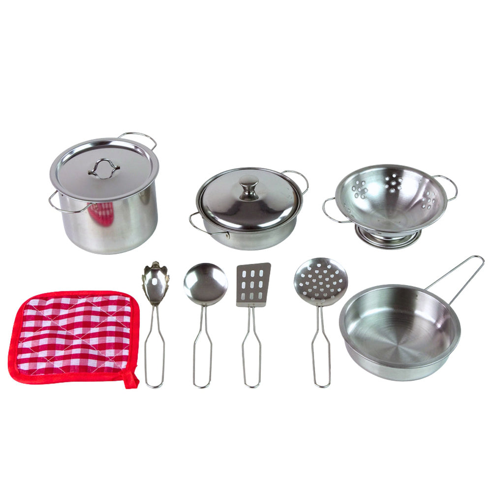Set lonaca i kuhinjskog pribora za djecu - metalni/srebrni