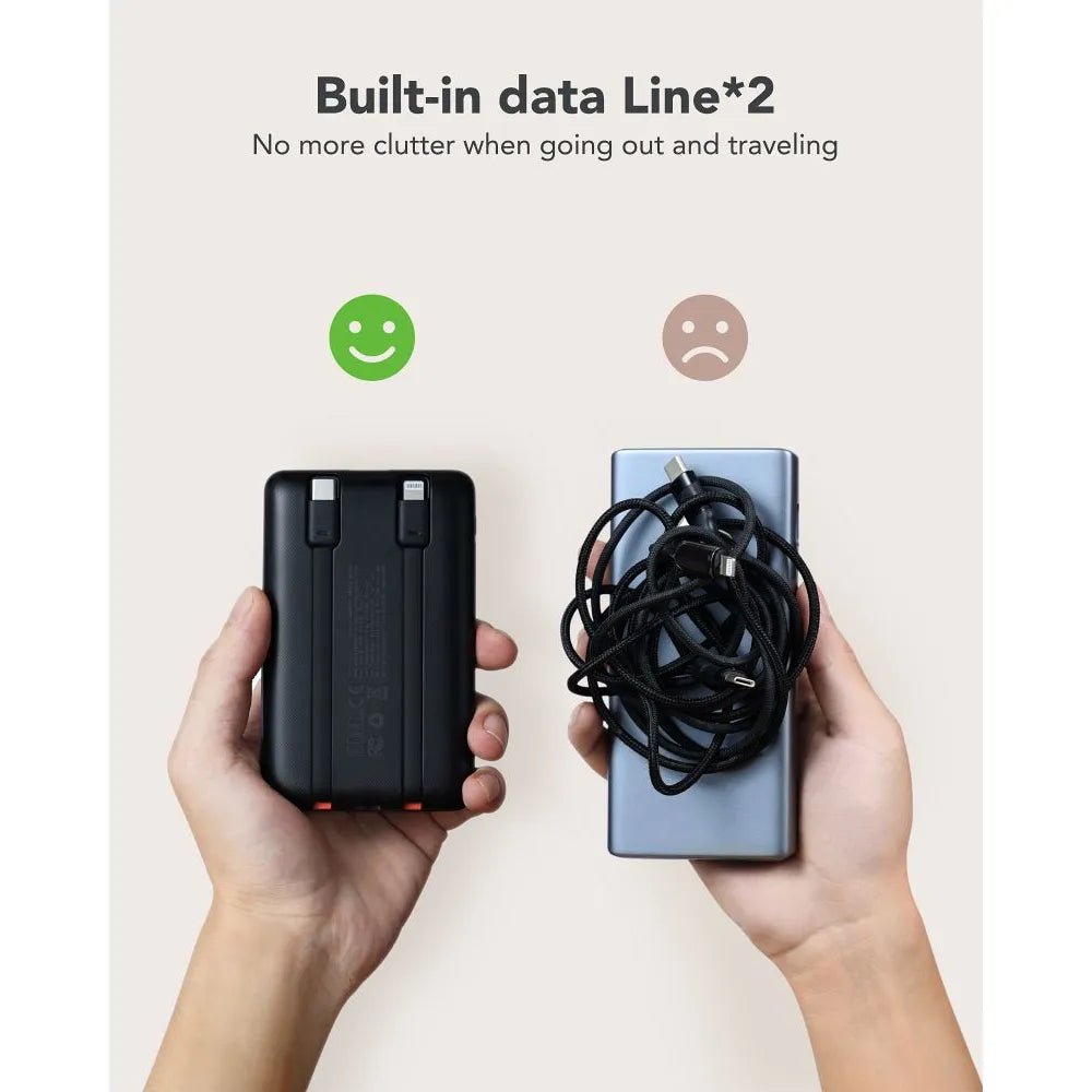 VEGER powerbank 10000 mAh s ugrađenim kabelima Type C / Lightning PD QC3.0 2A 22.5W C11 (W1170) crni