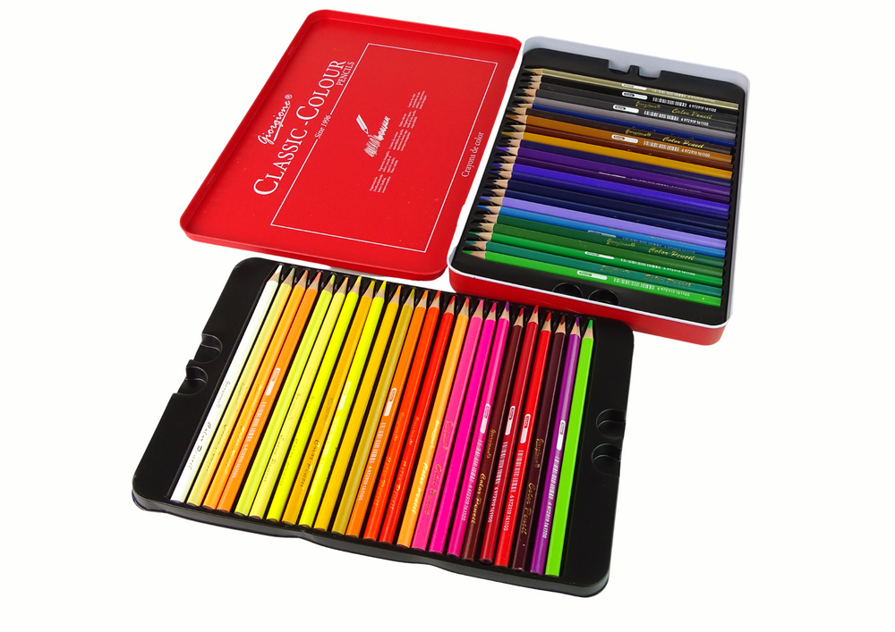 Set of 48 Art Crayons Metal Container