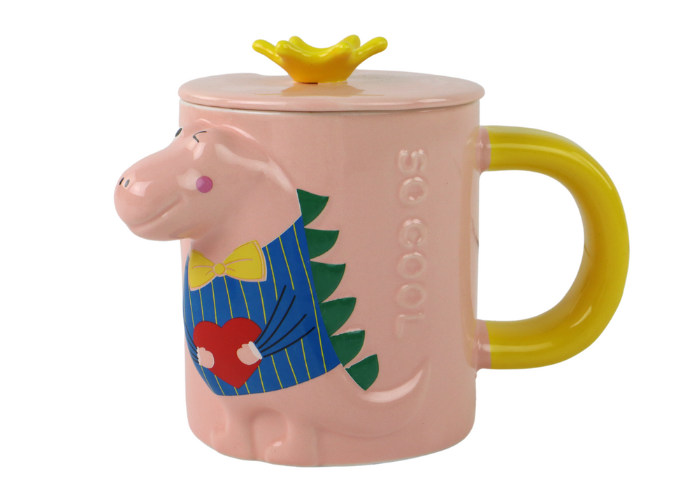 Ružičasta šalica s dinosaurom 400 ml