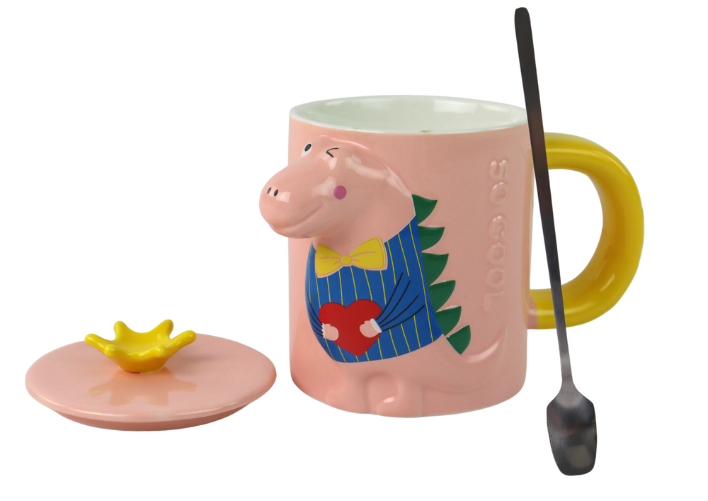 Ružičasta šalica s dinosaurom 400 ml