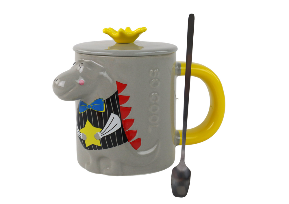 Siva šalica s dinosaurom 400 ml