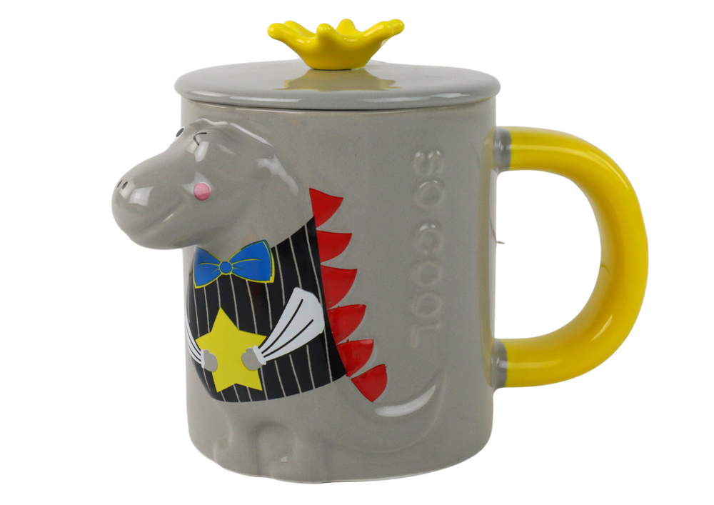 Siva šalica s dinosaurom 400 ml