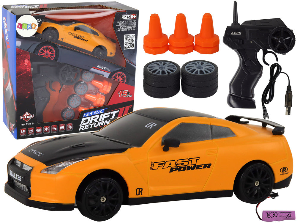 Sportski automobil na daljinsko upravljanje R/C 1:24 sa zamjenjivim kotačima POWER - žuti