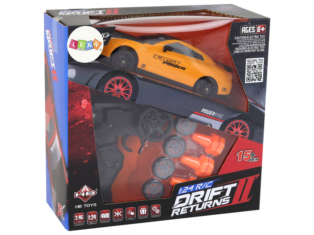 Sportski automobil na daljinsko upravljanje R/C 1:24 sa zamjenjivim kotačima POWER - žuti