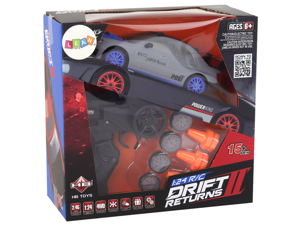Sportski automobil na daljinsko upravljanje R/C 1:24 sa zamjenjivim kotačima - sivo/plavi