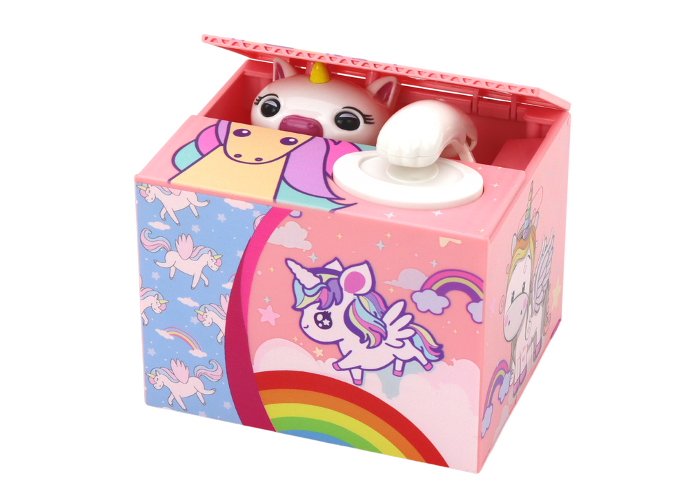 Piggy bank Unicorn Learning to save Unicorn Pink Melody