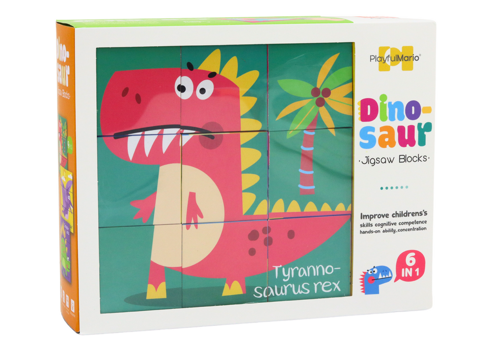 Educational Puzzle 6in1 Blocks Puzzle Cubes 6 Pictures Dinosaurs 9 El.