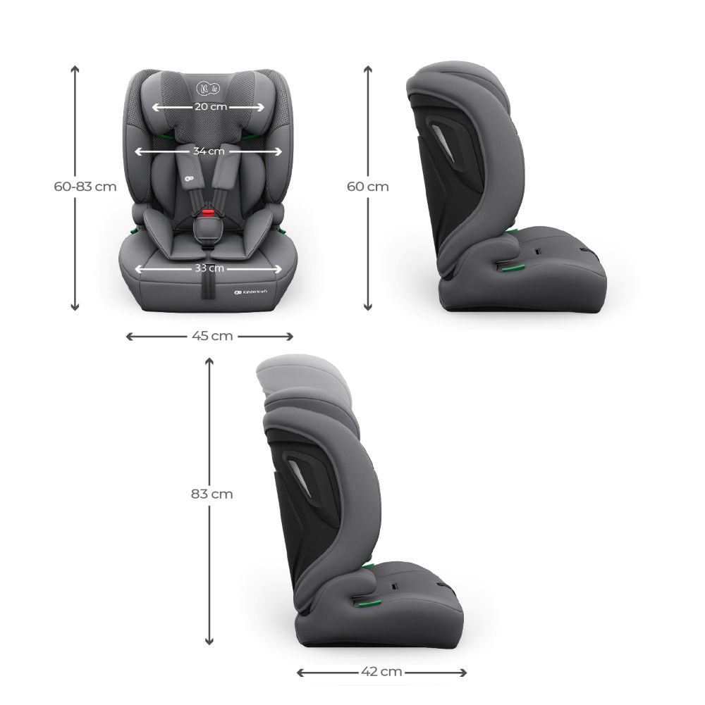 Kinderkraft autosjedalica Comfort Up 2 plus i-Size 9-36 kg (76-150 cm) bez Isofix-a, Grey
