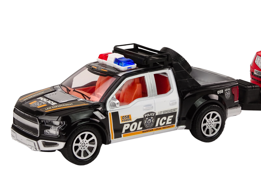 Policijski auto za igru s prikolicom i autićem - crni