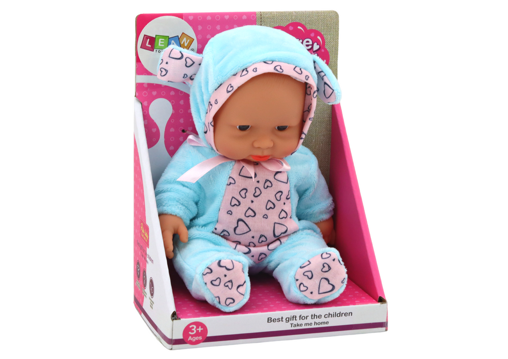 Mala lutka beba u odjeći s kapuljačom - svijetlo plava - 21 cm