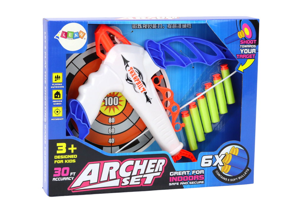 Bow with Target for Soft Arrows with Suction Cup, 6 Pieces