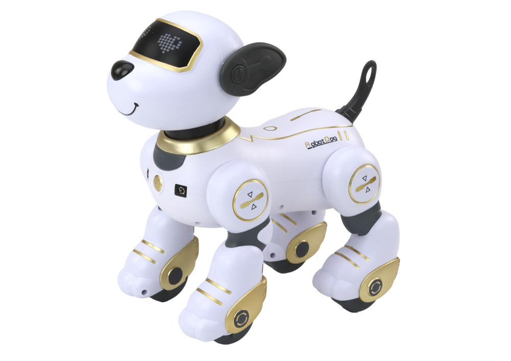 Interaktivni robot pas koji pleše na daljinsko upravljanje slijedi naredbe - bijeli