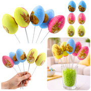 Easter Eggs On A Wire Pick Colorful With Bunnies Decoration 6pcs