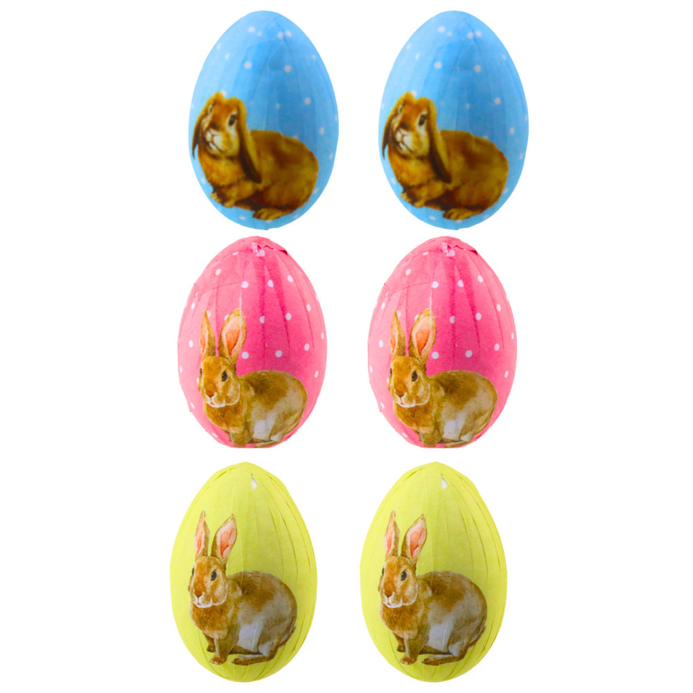 Easter Eggs On A Wire Pick Colorful With Bunnies Decoration 6pcs