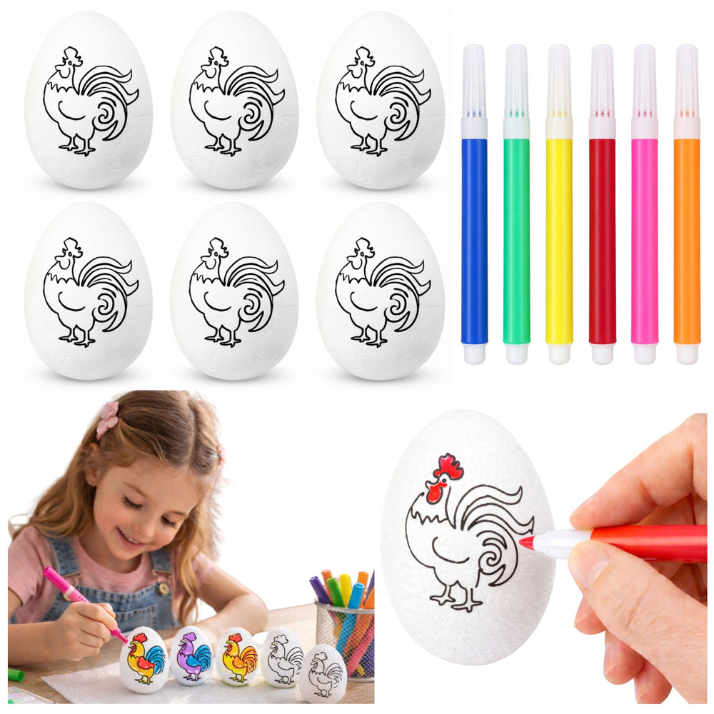Easter Styrofoam Eggs For Painting Markers Markers Roosters 6pcs