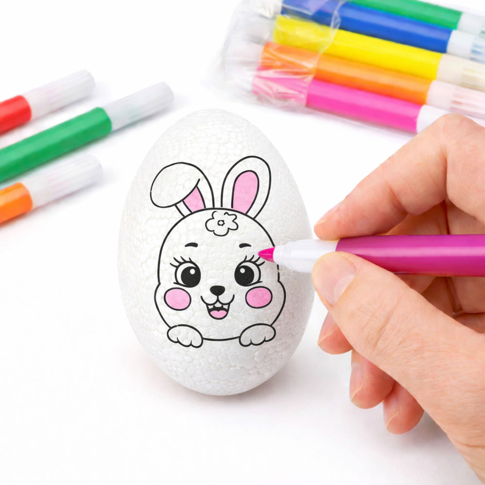 Easter Styrofoam Eggs For Painting Markers Rabbit Pattern D 6pcs