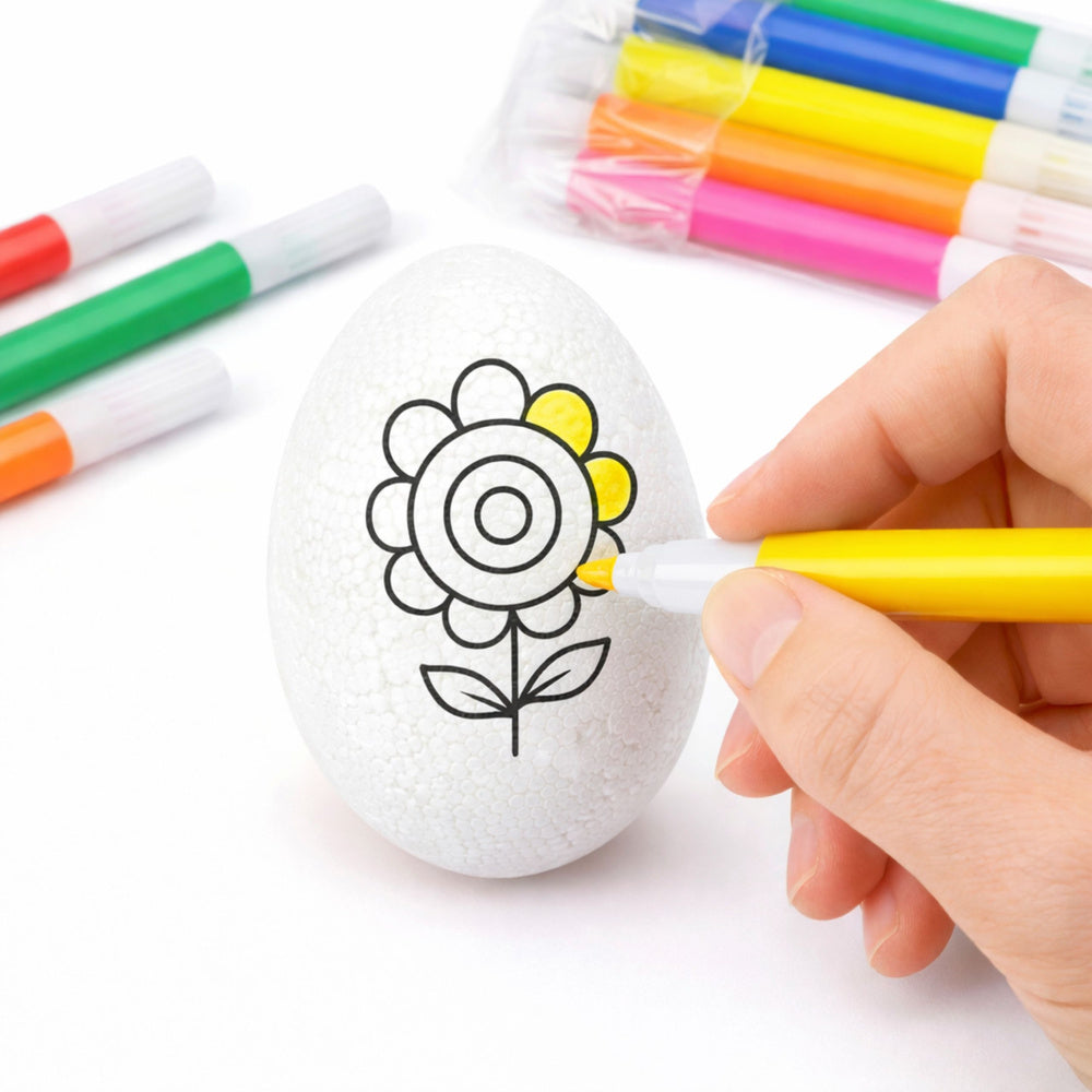 Easter Styrofoam Eggs For Painting Markers Flower Pattern C 6pcs