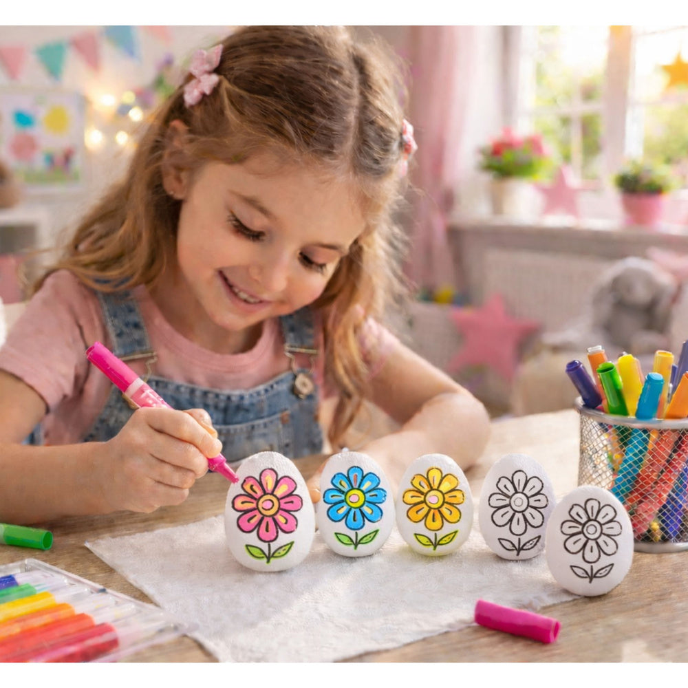 Easter Styrofoam Eggs For Painting Markers Flower Pattern C 6pcs