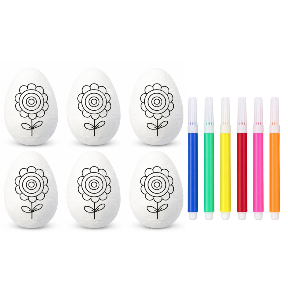 Easter Styrofoam Eggs For Painting Markers Flower Pattern C 6pcs
