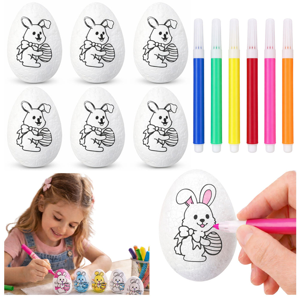 Easter Styrofoam Eggs For Painting Markers Pattern Rabbit B 6pcs