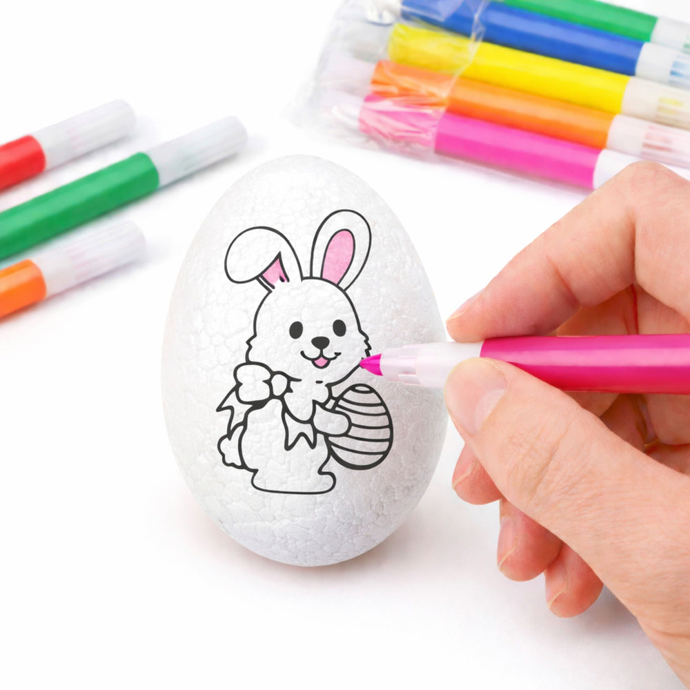 Easter Styrofoam Eggs For Painting Markers Pattern Rabbit B 6pcs