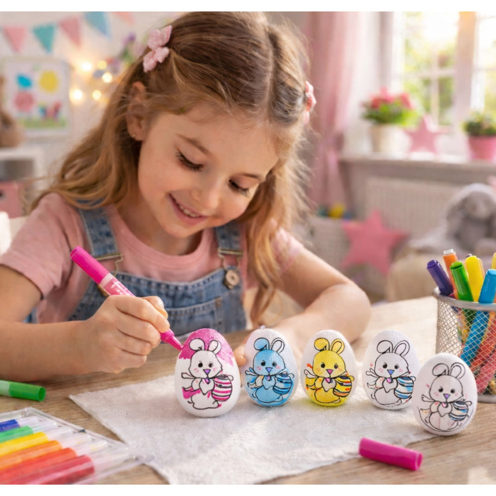 Easter Styrofoam Eggs For Painting Markers Pattern Rabbit B 6pcs