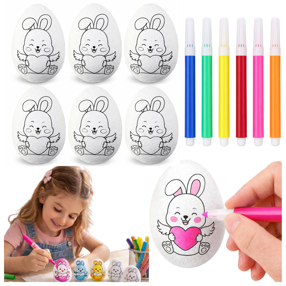 Easter Styrofoam Eggs For Painting Markers Rabbit Pattern E 6pcs